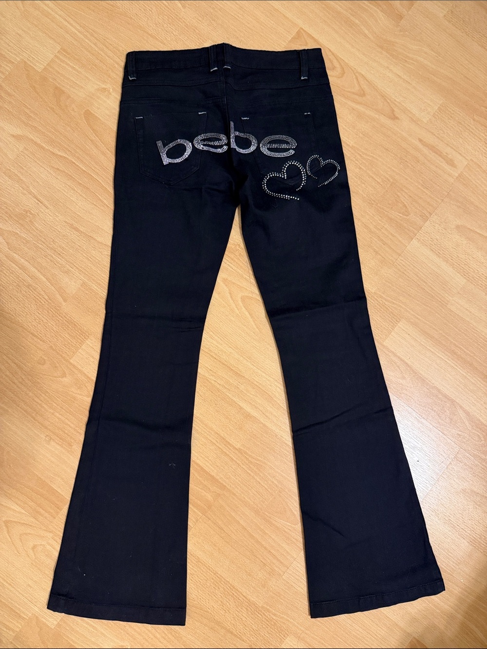 bebe Vintage Skinny Flare Black Bedazzled Jeans